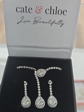 Cate & Chloe Silver Teardrop Crystal Necklace and Earring Set